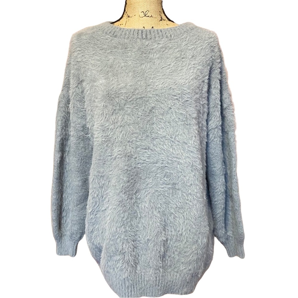 Fuzzy Gray Crewneck Tunic Sweater Size S